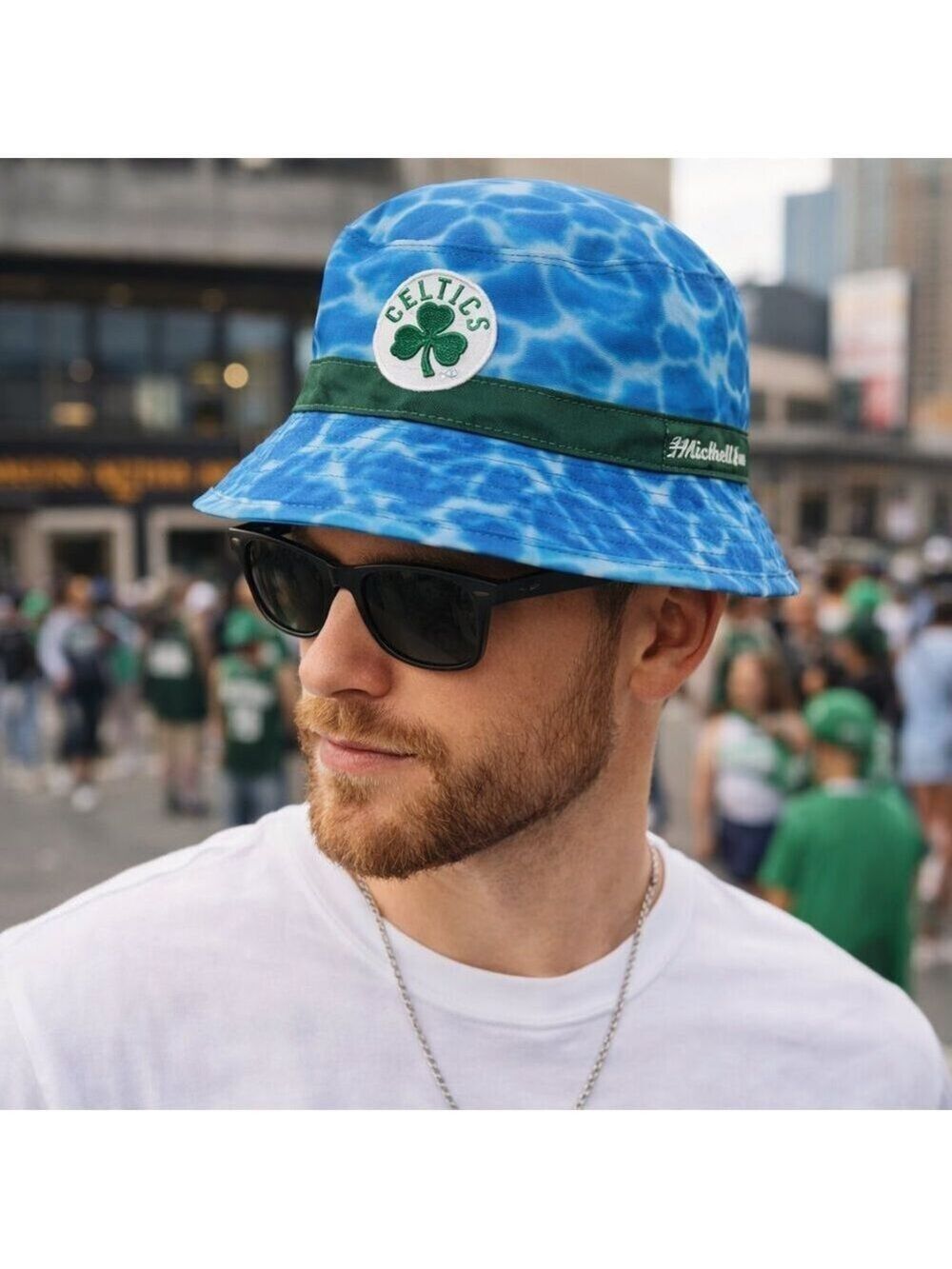 Boston Celtics Mitchell & Ness Water Print Bucket Hat L/XL Blue Green